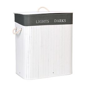 Cesto per biancheria in bambù a 2 scomparti bianco-grigio