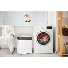 Cesto per biancheria in bambù a 2 scomparti bianco-grigio