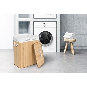 Cesto per biancheria in bambù con 2 scomparti naturale