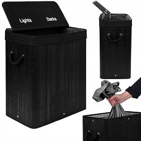 Cesto per biancheria in bambù con coperchio 100L nero