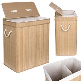 Cesto per biancheria in bambù Soren 2 scomparti naturale