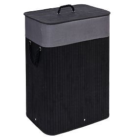 Cesto portabiancheria in bambù con coperchio 80L nero-grigio
