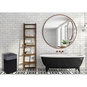 Cesto portabiancheria in bambù con coperchio 80L nero-grigio