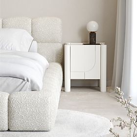 Comodino Lunaria con frontale fresato, bianco, lectus