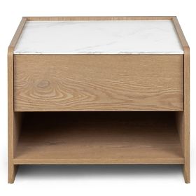 Comodino Tanami Rovere Cremona Torro, Marmo Crystal, arrotondato