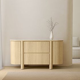 Credenza a due ante con cassetti Segretto, arrotondata, rovere naturale, travertino, lectus