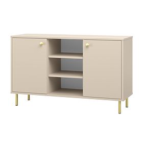 Credenza a due ante Venus, cashmere, gambe in metallo dorato