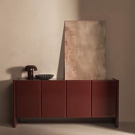 Credenza a quattro ante Loren, bordeaux/marrone, marmo, lucida
