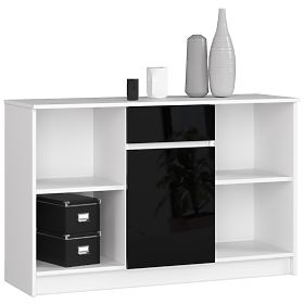 CREDENZA B-17 120 cm 1 CASSETTO 1 PORTA PK BIANCO / NERO LUCIDO