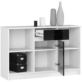 CREDENZA B-17 120 cm 1 CASSETTO 1 PORTA PK BIANCO / NERO LUCIDO