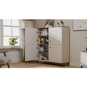 Credenza POINT 4D Cashmere Beige Rovere Castello Armadietto 4 Ante 8 Ripiani per Soggiorno