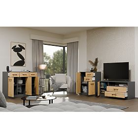 Credenza SIMPLO 2D2S Mobile 2 Cassetti 2 Ante per Soggiorno ANTRACITE ROVERE ARTISAN
