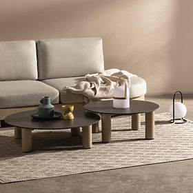 Divano angolare da giardino con 2 tavolini Santa Ana, alluminio, beige, decorazione marmo, forme arr