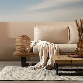 Divano angolare da giardino con tavolino Borgo, legno di acacia FSC, aspetto teak, beige