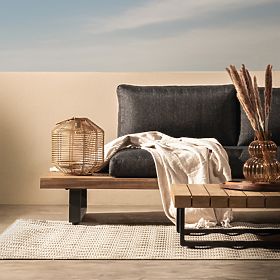 Divano angolare da giardino con tavolino Borgo, legno di acacia FSC, effetto teak, grigio