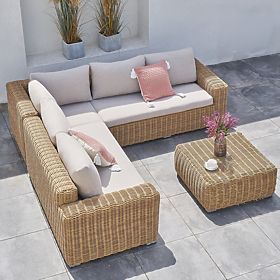 Divano angolare da giardino con tavolino Sandy, technorattan, beige