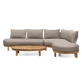 Divano angolare da giardino con tavolino Summerland, legno di acacia, aspetto teak, marrone-grigio, 
