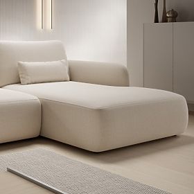 Divano angolare letto Mossa con spazio di stoccaggio, destro, beige chiaro, forme arrotondate