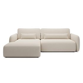 Divano angolare letto Mossa con spazio di stoccaggio, sinistro, beige chiaro, forme arrotondate