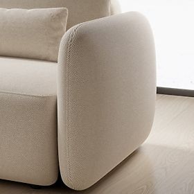 Divano angolare letto Mossa con spazio di stoccaggio, sinistro, beige chiaro, forme arrotondate