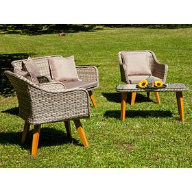 Elegante set da giardino in tecnorattan (2 poltrone comode, divano + tavolino) LARGO grigio non unif