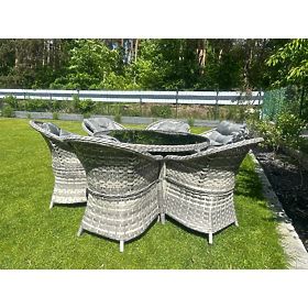 Grande set da pranzo in tecnorattan (6 poltrone + tavolo) MODERNO grigio chiaro