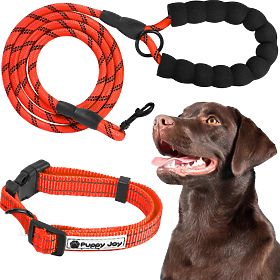 Guinzaglio riflettente e collare per cane PJ-035 rosso, PuppyJoy