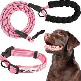 Guinzaglio riflettente e collare per cane PJ-036 Rosa, PuppyJoy
