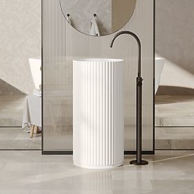 Lavabo autoportante Ciriola, composito, 45x90 cm, bianco, scanalato