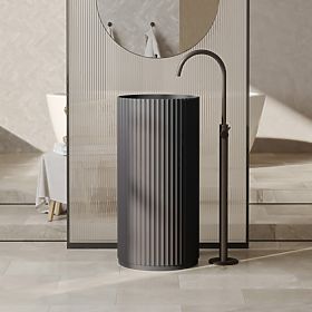 Lavabo autoportante Ciriola, composito, 45x90 cm, grigio scuro, scanalato