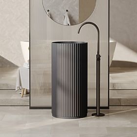 Lavabo autoportante Ciriola, composito, 45x90 cm, grigio scuro, scanalato