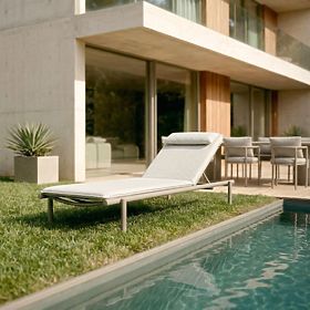 Lettino da giardino Amarello regolabile, in alluminio, beige chiaro/beige-grigio