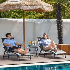 Lettino da spiaggia pieghevole da giardino con schienale regolabile, struttura in acciaio, grigio Mu, MultiGarden