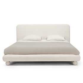 Letto imbottito Booli 140x200 cm, con rete, gambe sferiche, beige chiaro, lectus