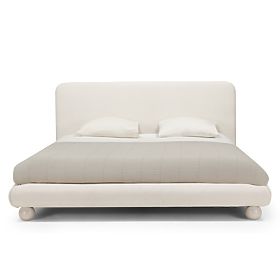 Letto imbottito Booli 140x200 cm, con rete, gambe sferiche, beige chiaro, lectus