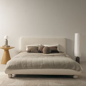 Letto imbottito Booli 160x200 cm, con rete, gambe a sfera, beige chiaro