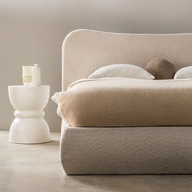 Letto imbottito Derry 160x200 cm, con rete e spazio di stoccaggio, arrotondato, beige
