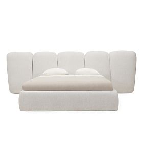 Letto imbottito Fencee 160x200 cm, con rete, arrotondato, beige chiaro, lectus