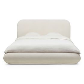 Letto imbottito Lumi 160x200 cm, con rete e spazio di stoccaggio, arrotondato, beige chiaro
