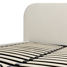 Letto imbottito Lumi 160x200 cm, con rete e spazio di stoccaggio, arrotondato, beige chiaro