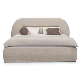 Letto imbottito Luno 160x200 cm, con rete e spazio di stoccaggio, beige chiaro, arrotondato, lectus