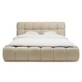 Letto imbottito Nexo 160x200 cm, con rete e spazio contenitore, beige chiaro, forme arrotondate