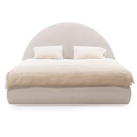 Letto imbottito Orbi 140x200 cm, con rete e spazio contenitore, arrotondato, beige, lectus