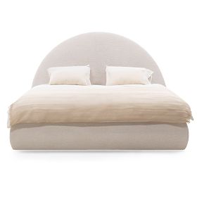 Letto imbottito Orbi 160x200 cm, con rete e spazio di stoccaggio, arrotondato, beige