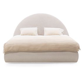 Letto imbottito Orbi 160x200 cm, con rete e spazio di stoccaggio, arrotondato, beige, lectus