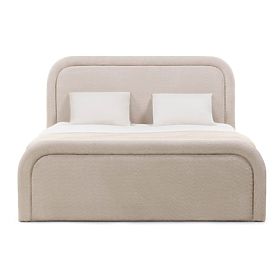 Letto imbottito Ovoid 140x200 cm, con rete e spazio contenitore, arrotondato, beige