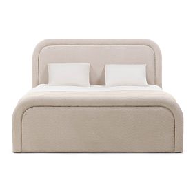 Letto imbottito Ovoid 140x200 cm, con rete e spazio contenitore, arrotondato, beige, lectus