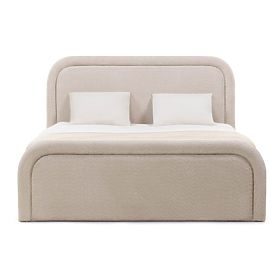 Letto imbottito Ovoid 160x200 cm, con rete e spazio di stoccaggio, arrotondato, beige