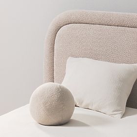 Letto imbottito Ovoid 160x200 cm, con rete e spazio di stoccaggio, arrotondato, beige