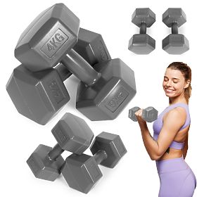 Manubri esagonali set 2x4 kg pesi per esercizi fitness grigi ModernHome, MODERNHOME